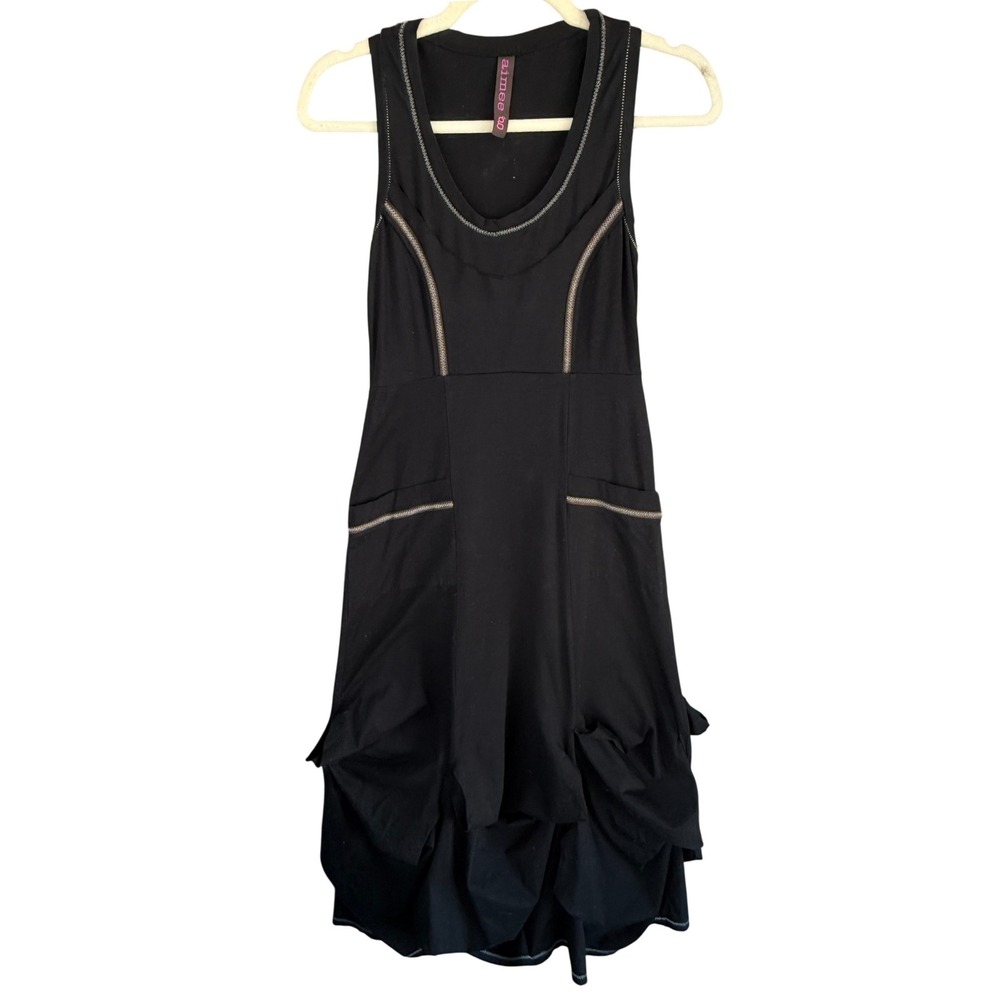 A8 90s VTG Aimee G Black Sleeveless Avant Garde Bubble Hem Dress Made in NY